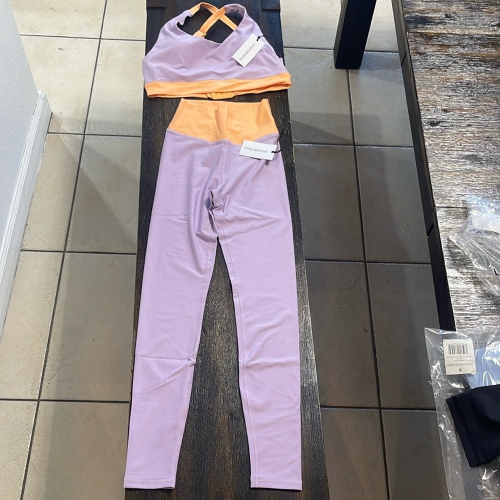 Lavender and Orange Leggings and matching bra